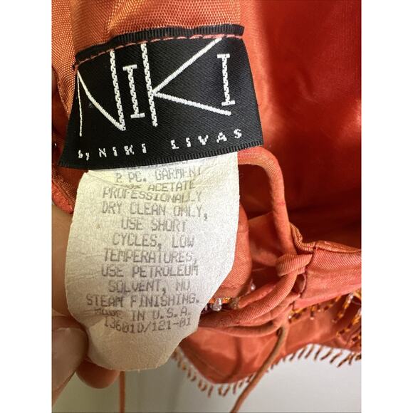 VTGY2K Niki Livas Corset Top 14 Spaghetti Strap Gold Trip Beaded Fringe Orange - Picture 5 of 9